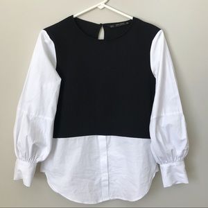 Zara | Color Block Collared Long Sleeve Blouse